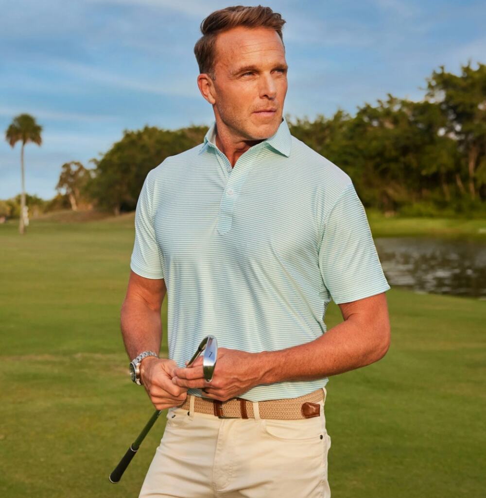 Collars & Co Featherweight Flex Polo Shirt Augusta Green Stripe Mens XXL NWT